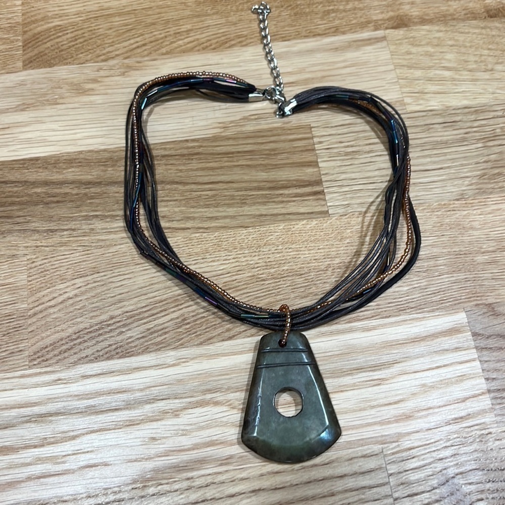 LARGE Pendant on Boho Multicolor Beaded Necklace mixed with Cord